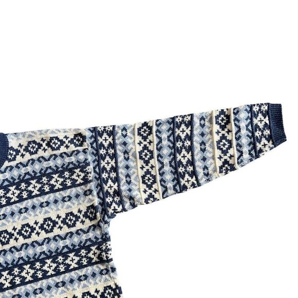 Lands End Vintage Women’s Small 100% Cotton Blue Fair Isle Sweater - Picture 7 of 9
